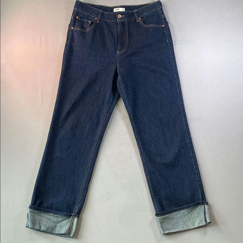 Oat New York Women's High Rise Straight Leg Cuffed Dark Wash Jeans | Size 30